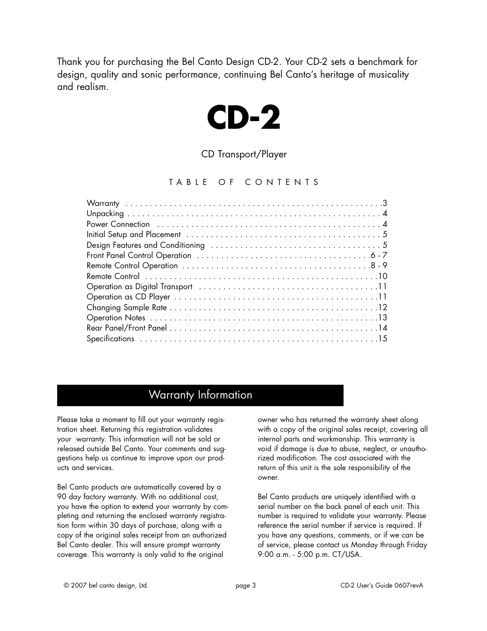 Cd-2 | Bel Canto Design CD-2 User Manual | Page 2 / 15