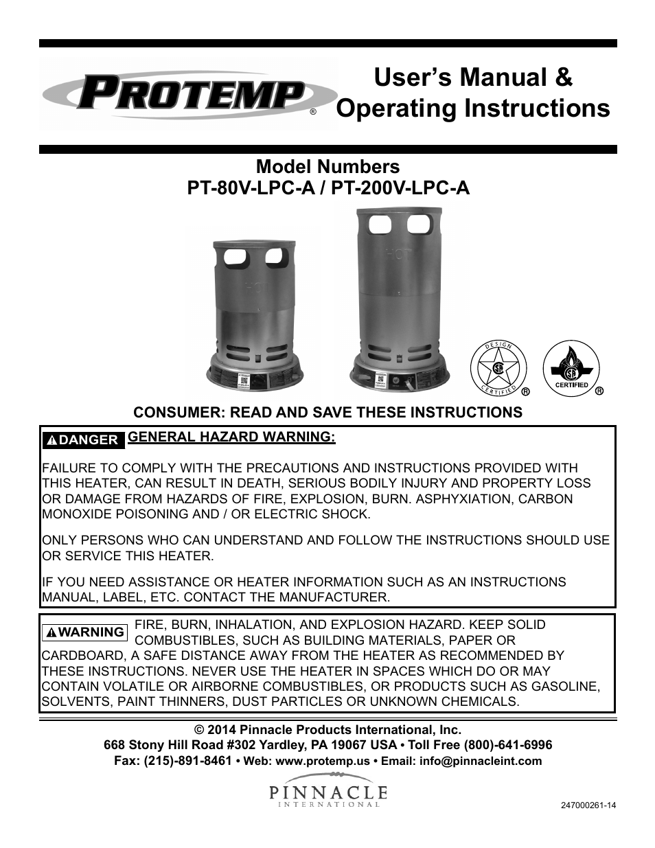 ProTemp PT-200V-LPC-A User Manual | 16 pages