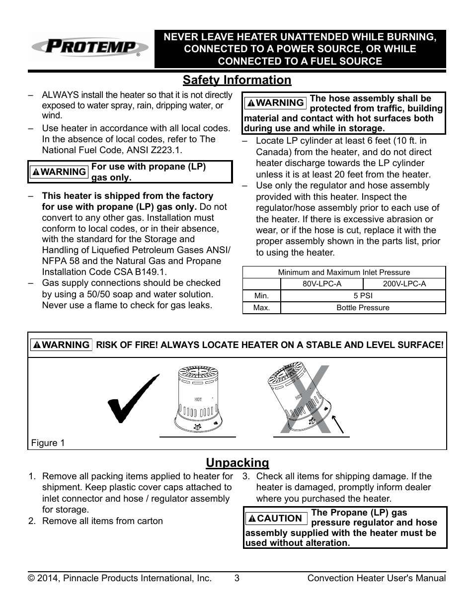 Safety information, Unpacking | ProTemp PT-200V-LPC-A User Manual | Page 4 / 16