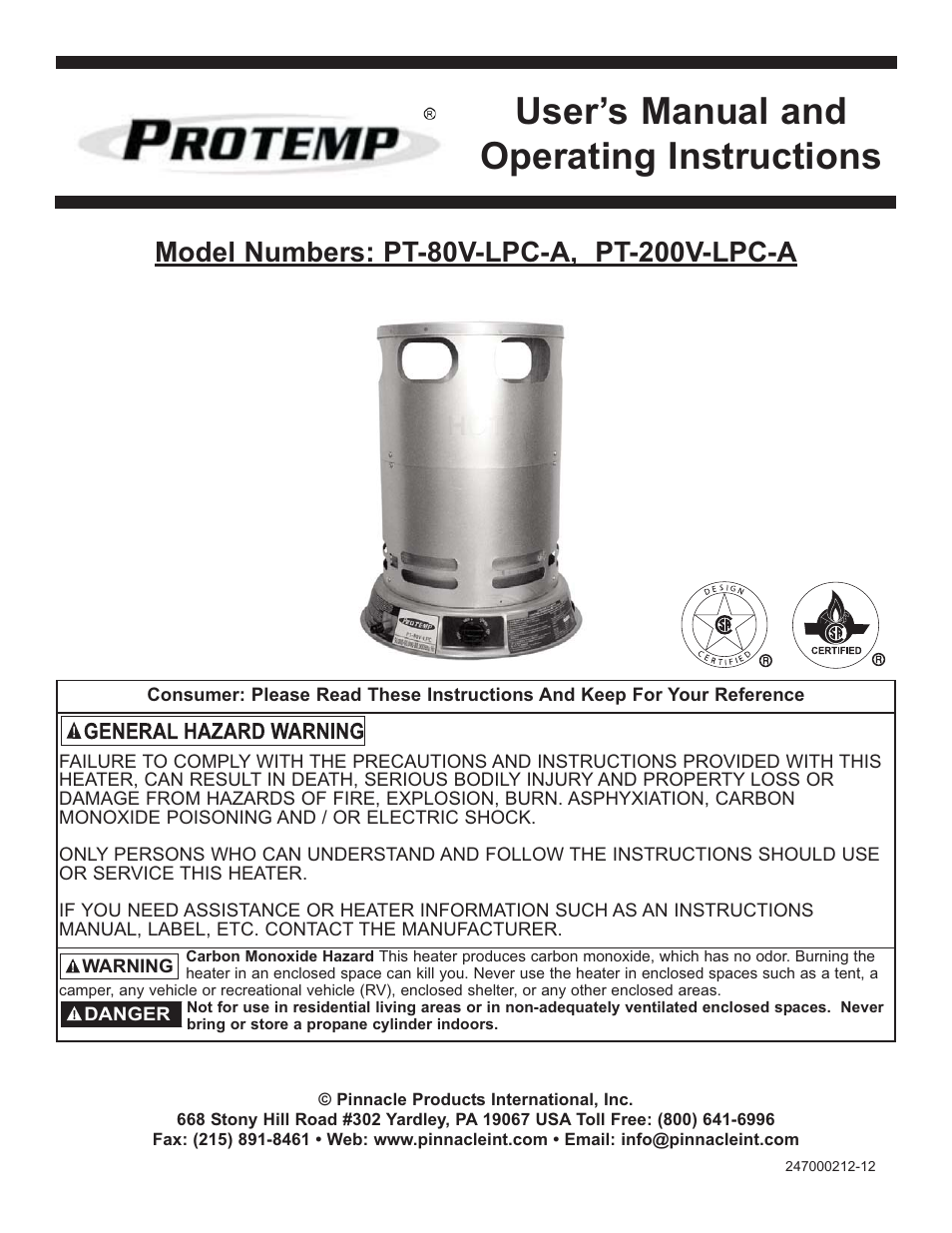 ProTemp PT-200V-LPC-A User Manual | 8 pages