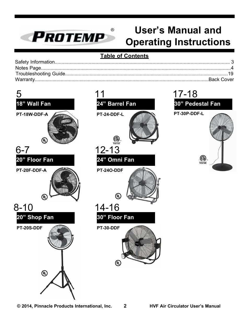ProTemp PT-30P-DDF-A User Manual | Page 2 / 20