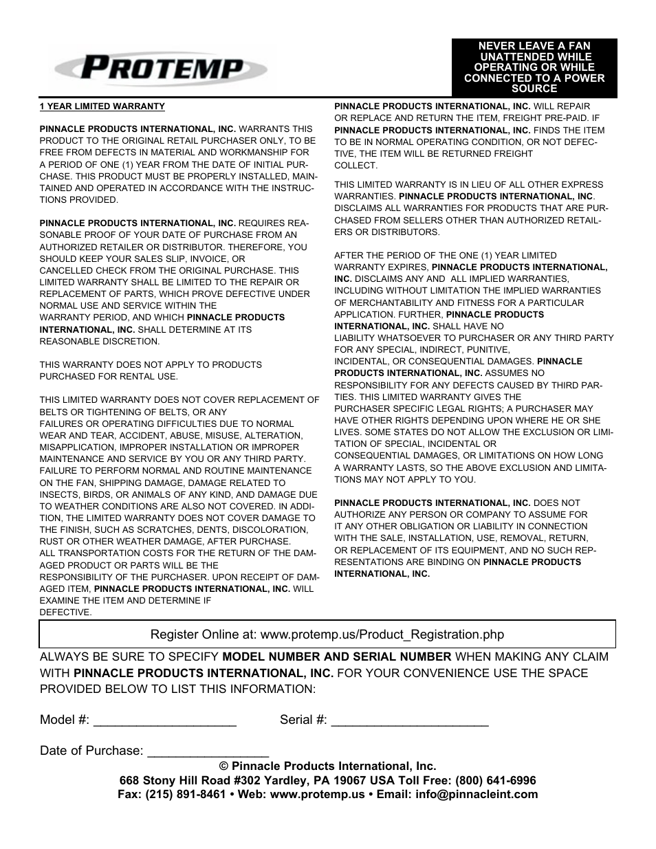 ProTemp PT-30P-DDF-A User Manual | Page 20 / 20