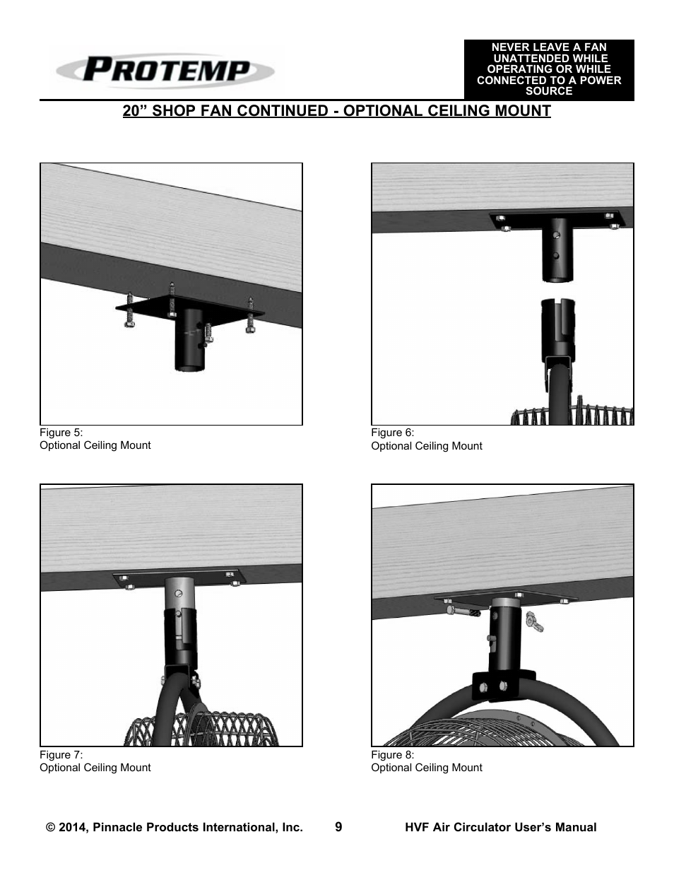 20” shop fan continued - optional ceiling mount | ProTemp PT-30P-DDF-A User Manual | Page 9 / 20