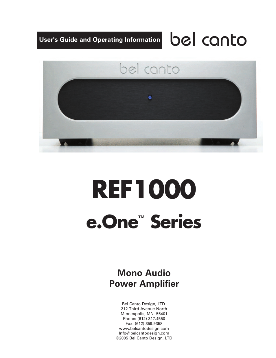 Bel Canto Design REF1000 User Manual | 9 pages