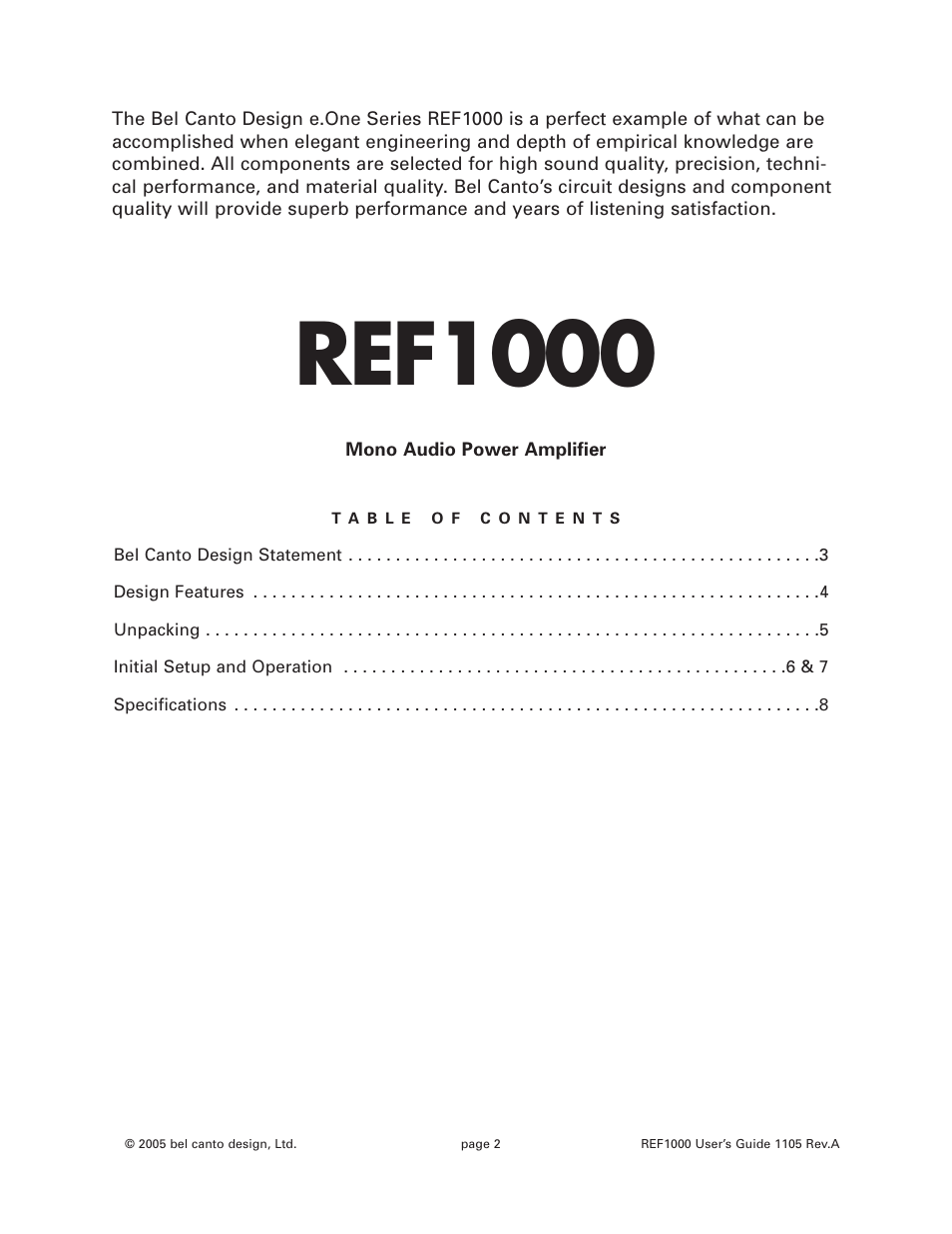 Ref1000 | Bel Canto Design REF1000 User Manual | Page 2 / 9