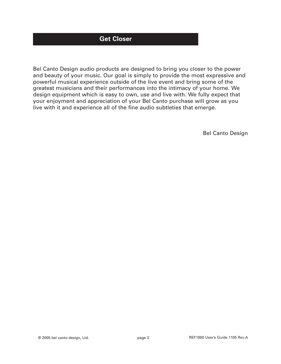 Get closer | Bel Canto Design REF1000 User Manual | Page 3 / 9
