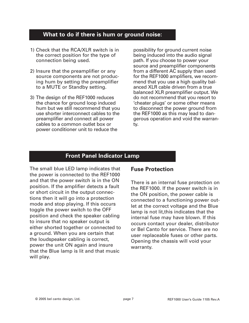 Fuse protection | Bel Canto Design REF1000 User Manual | Page 7 / 9