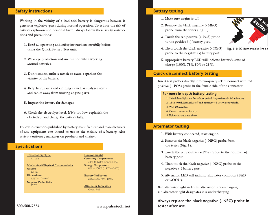 PulseTech XC-822-TEST 12V Battery & Alternator Tester (100X822) User Manual | Page 2 / 2