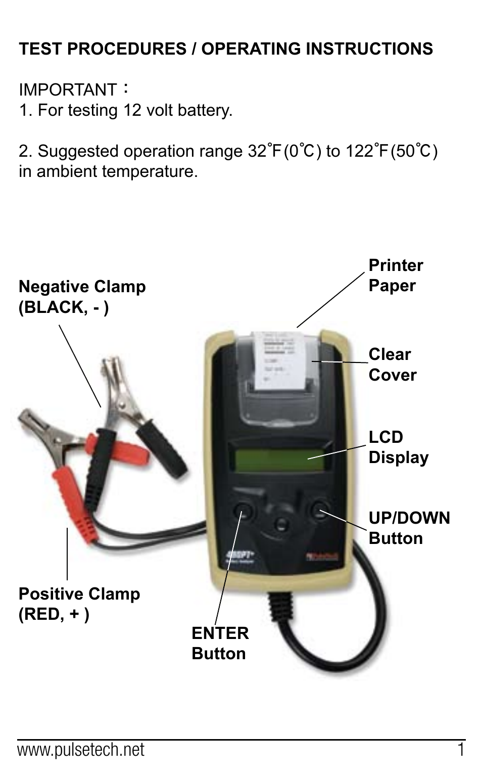 PulseTech 490PT+ 12V Digital Battery Analyzer Tester & Printer (741X491) User Manual | Page 2 / 9