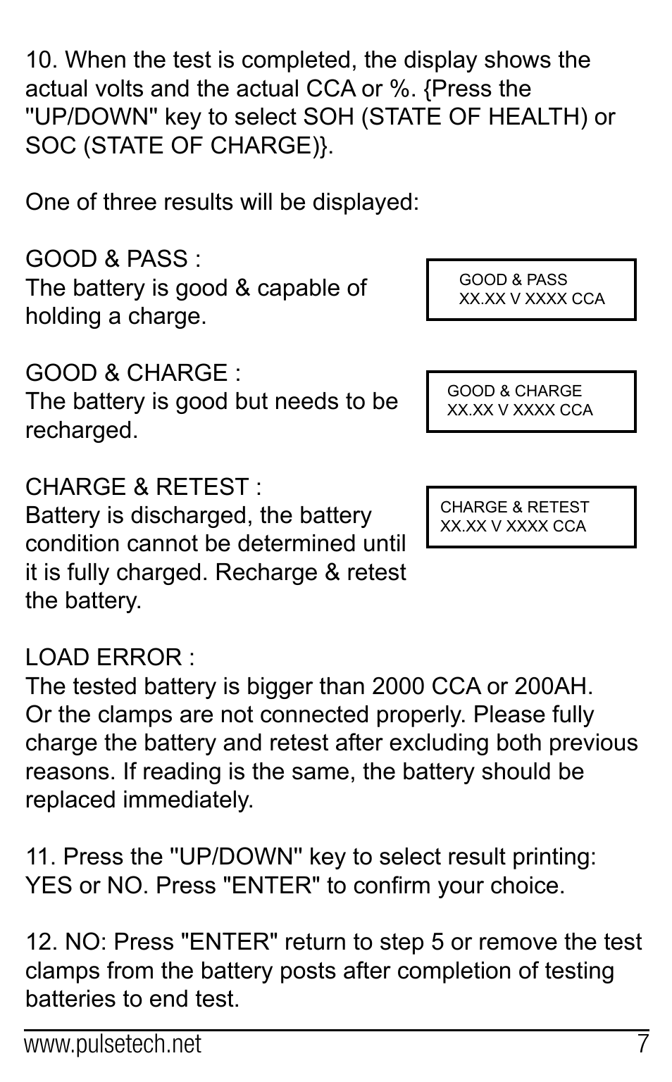 PulseTech 490PT+ 12V Digital Battery Analyzer Tester & Printer (741X491) User Manual | Page 8 / 9