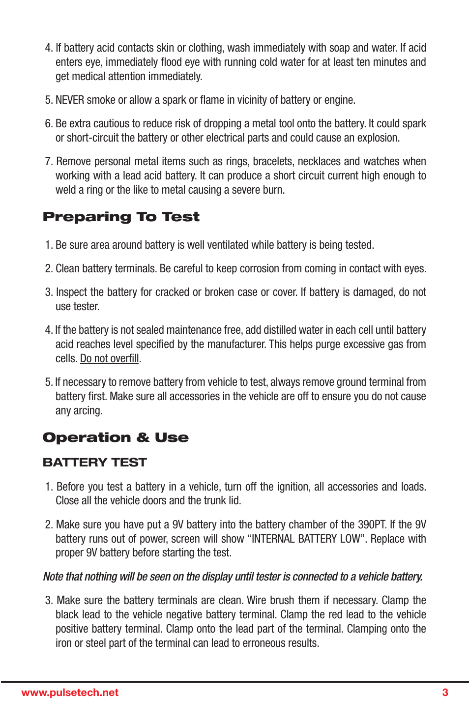 PulseTech 390PT 6V and 12V Battery Tester (741X390) User Manual | Page 3 / 9
