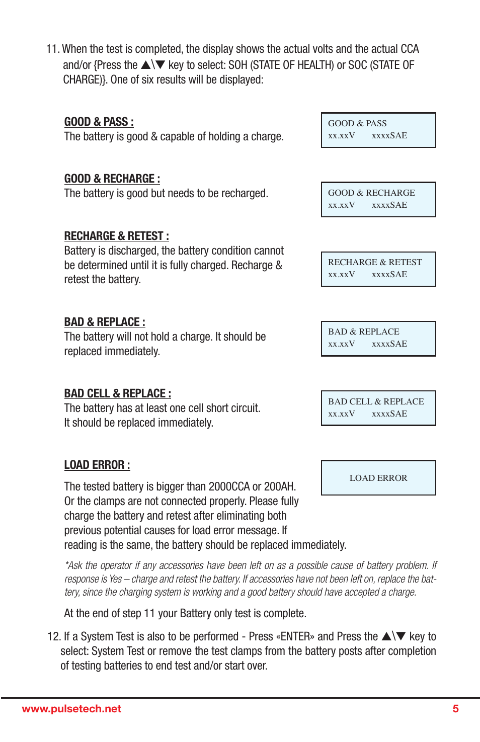 PulseTech 390PT 6V and 12V Battery Tester (741X390) User Manual | Page 5 / 9