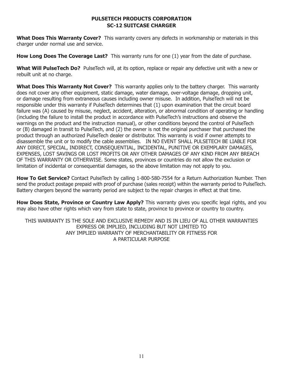 PulseTech SC-12 SuitCase Charger (746X810) User Manual | Page 11 / 12