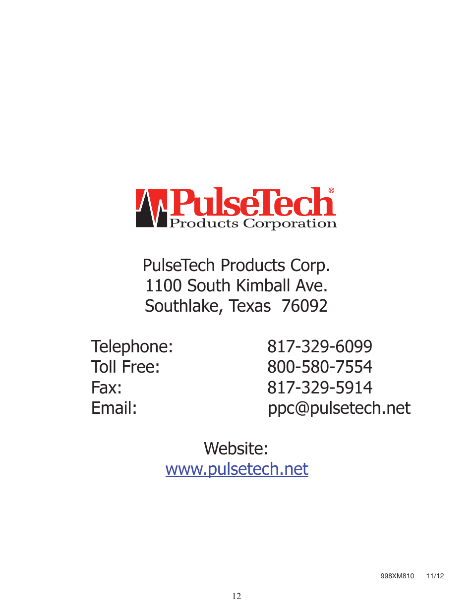 PulseTech SC-12 SuitCase Charger (746X810) User Manual | Page 12 / 12