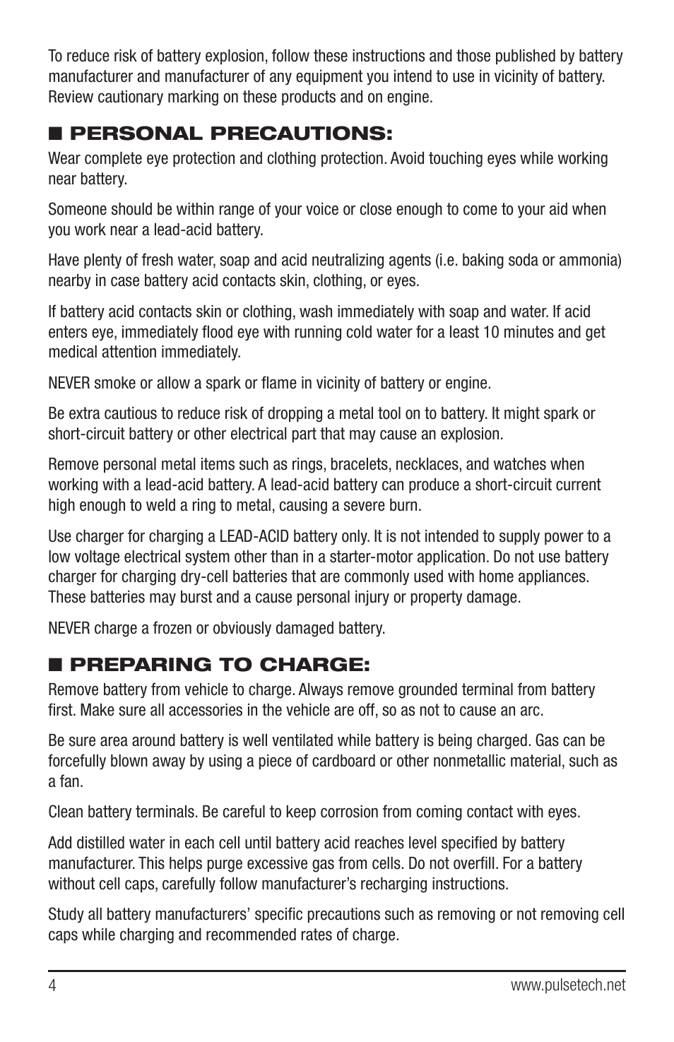 PulseTech XCR-20 Battery Recovery Charger & Desulfator (100X500) User Manual | Page 4 / 8