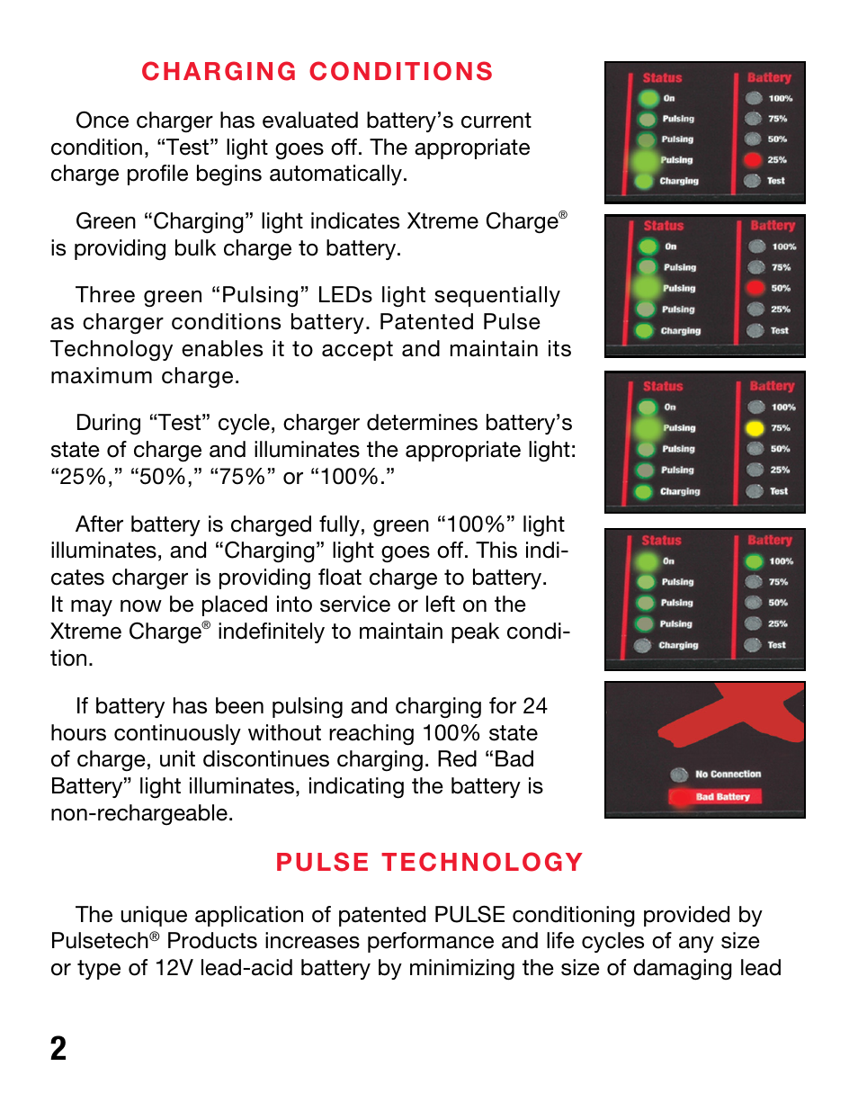 PulseTech X2 Xtreme Charge 2-Station Battery Charger, Maintainer & Desulfator (100X200) User Manual | Page 4 / 8