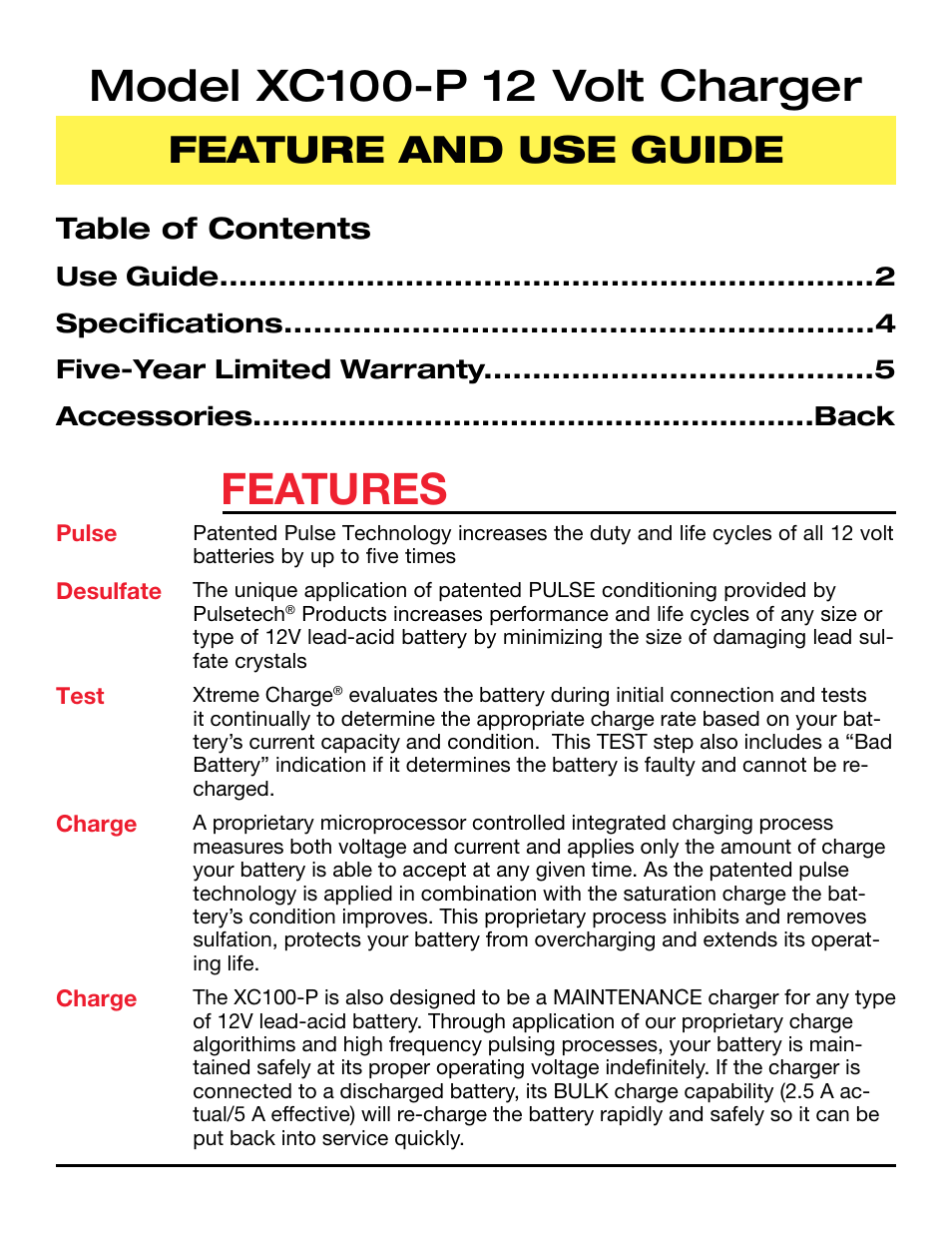 PulseTech XC100-P Xtreme Charge Battery Charger, Maintainer & Desulfator (100X010) User Manual | Page 3 / 8