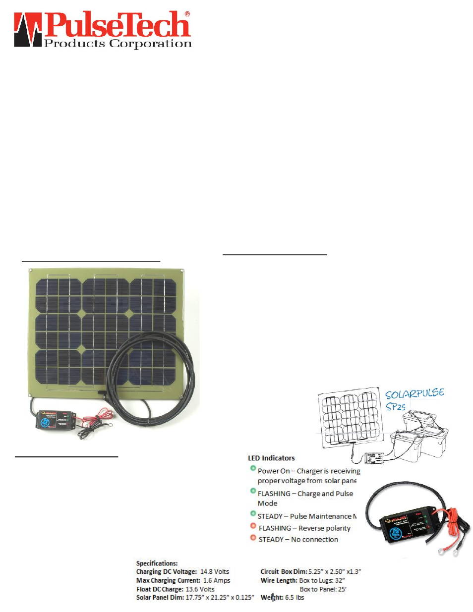 PulseTech SP-25 12V Solar Battery Charger Maintainer (735X325) User Manual | 2 pages