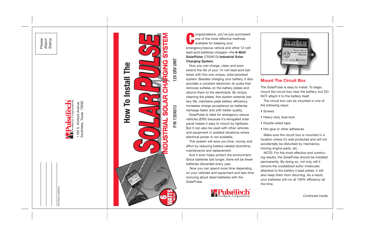 PulseTech ERV 6-Watt 12V Solar Battery Charger Maintainer (735X613) User Manual | 2 pages