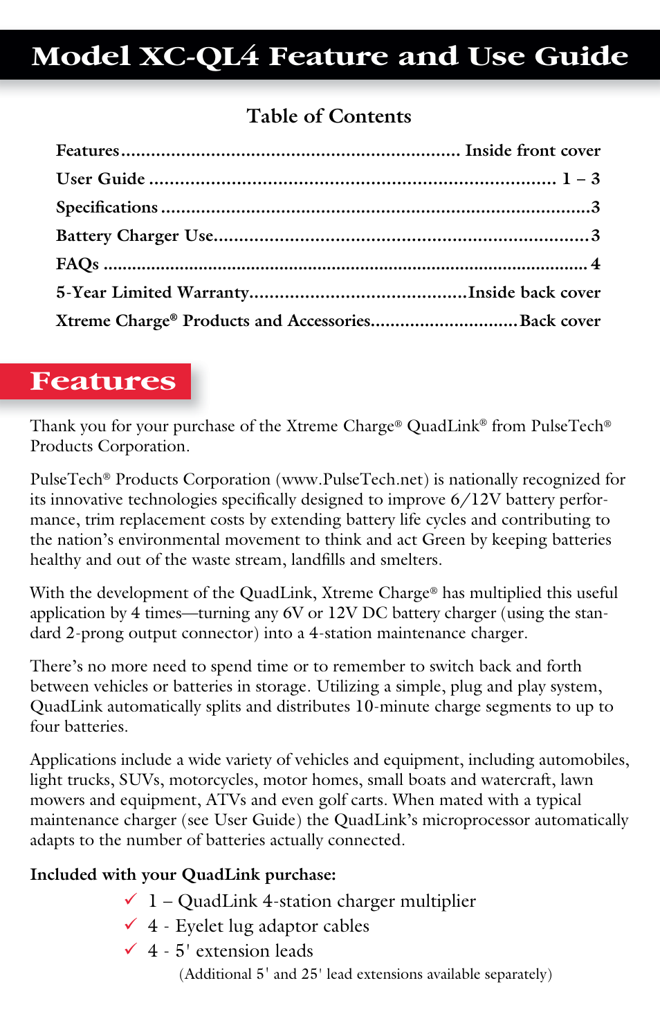 PulseTech QuadLink 4-Channel Battery Charge Distribution System (100X004) User Manual | Page 2 / 8