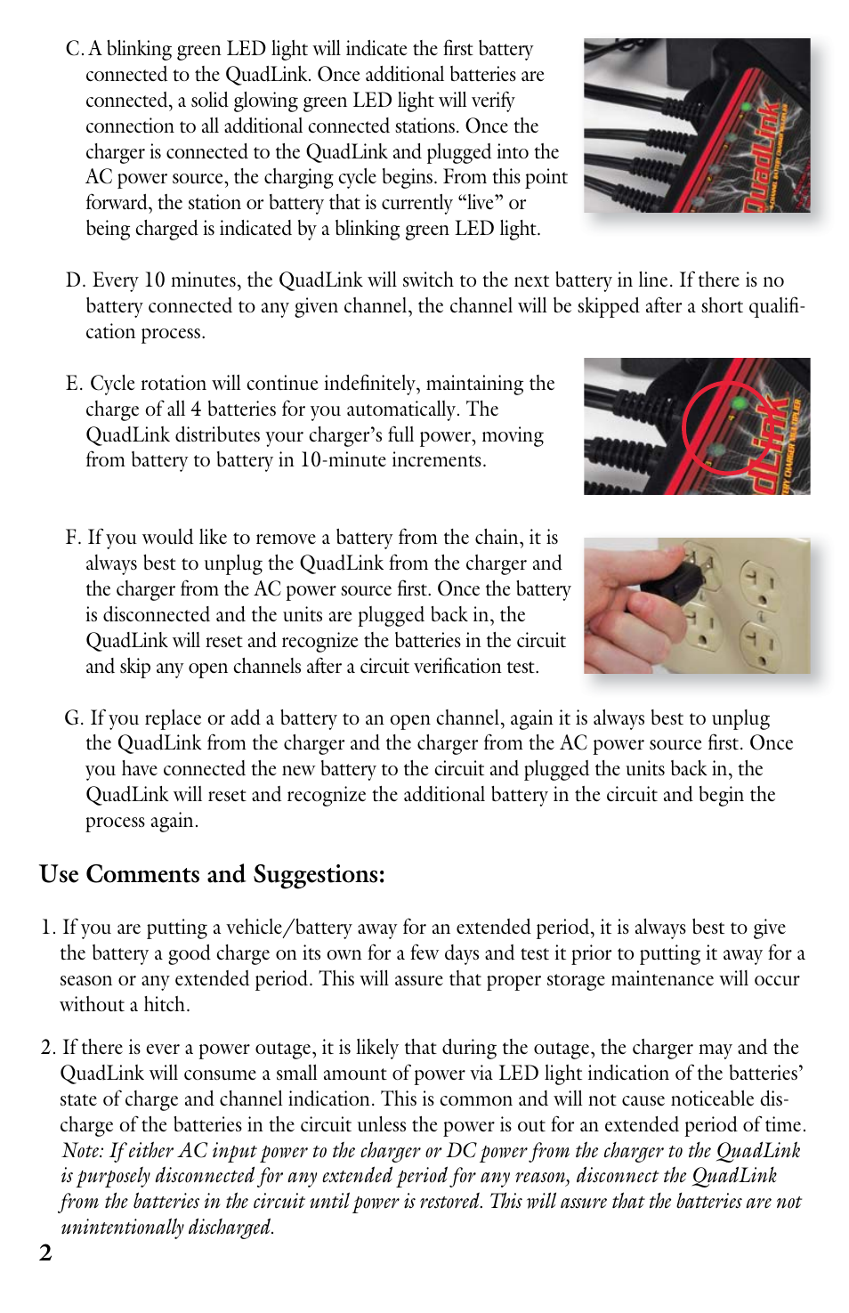 Use comments and suggestions | PulseTech QuadLink 4-Channel Battery Charge Distribution System (100X004) User Manual | Page 4 / 8
