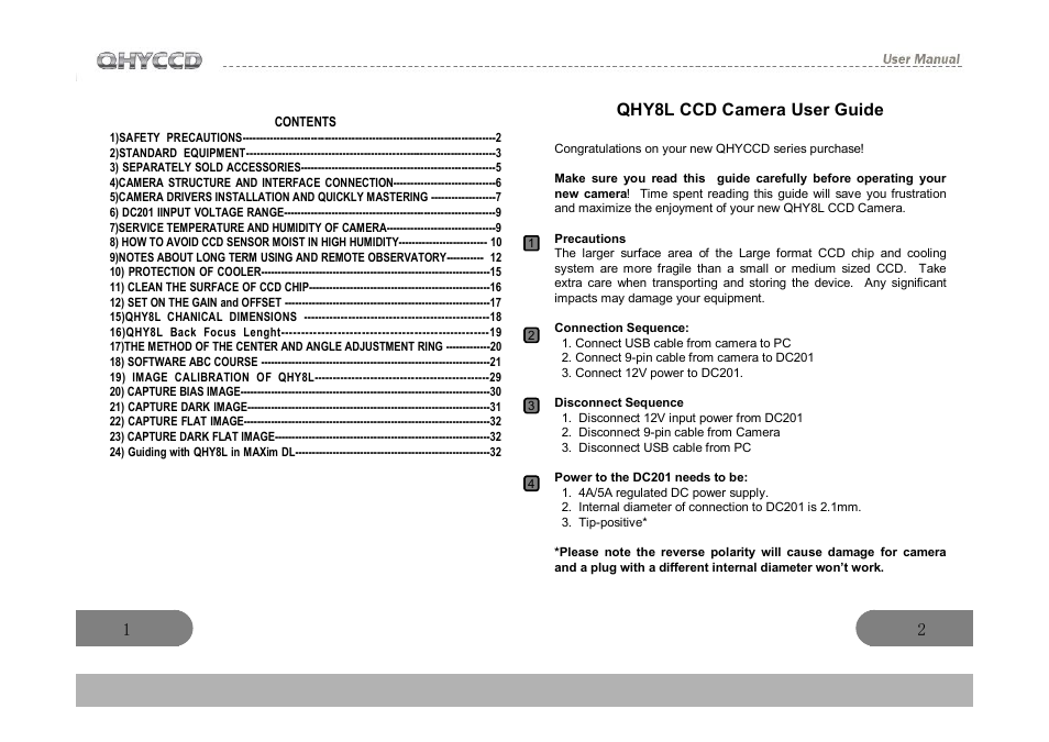 QHYCCD QHY8L User Manual | Page 2 / 22