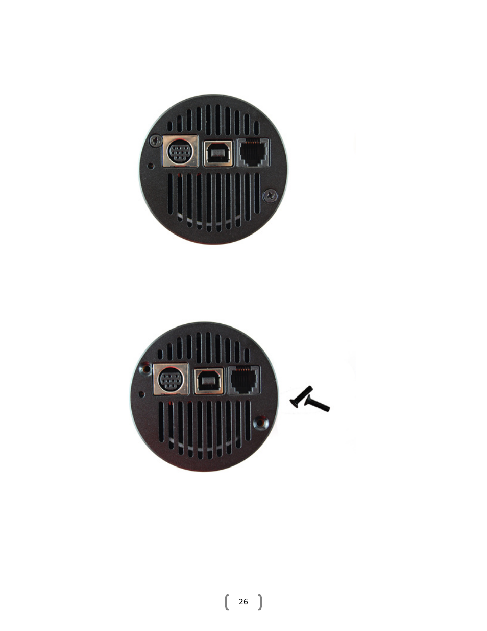 Before installing the clip, Unscrew two screws at the back of the camera | QHYCCD QHY8L User Manual | Page 26 / 29