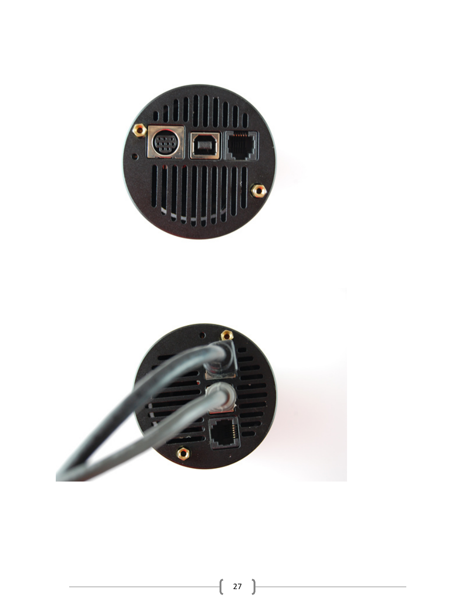 Screw two m3*8 copper cylinders to the camera, Plug in the camera's usb cable and power cable | QHYCCD QHY8L User Manual | Page 27 / 29