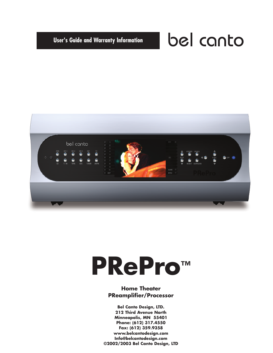 Bel Canto Design PRePro User Manual | 34 pages