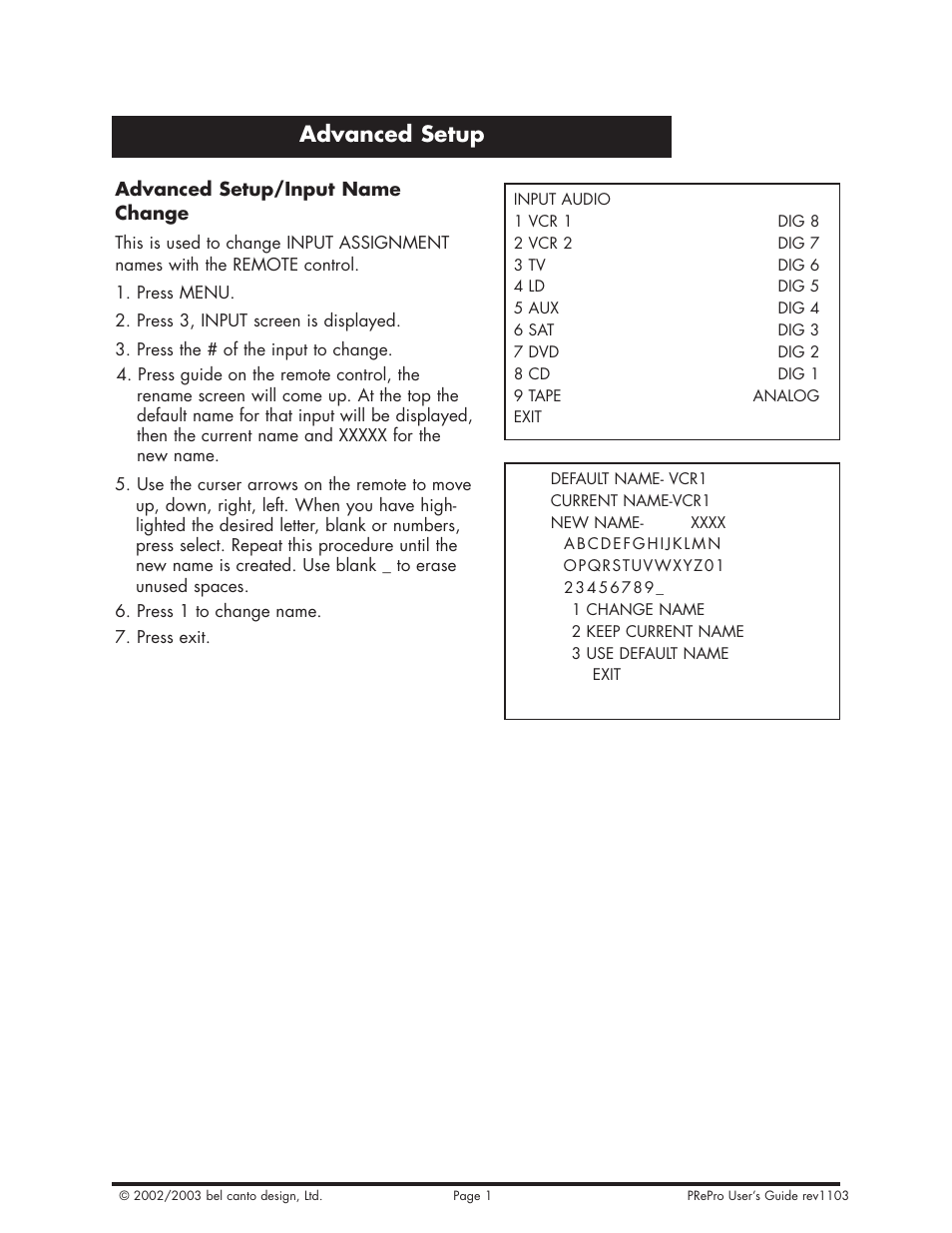 Advanced setup | Bel Canto Design PRePro User Manual | Page 13 / 34