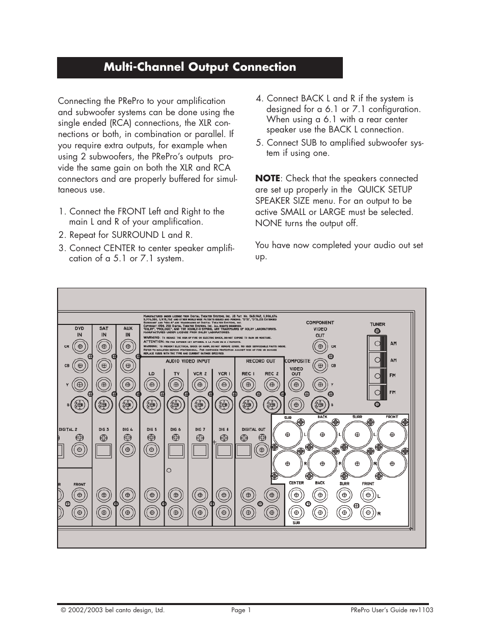 Multi-channel output connection | Bel Canto Design PRePro User Manual | Page 16 / 34