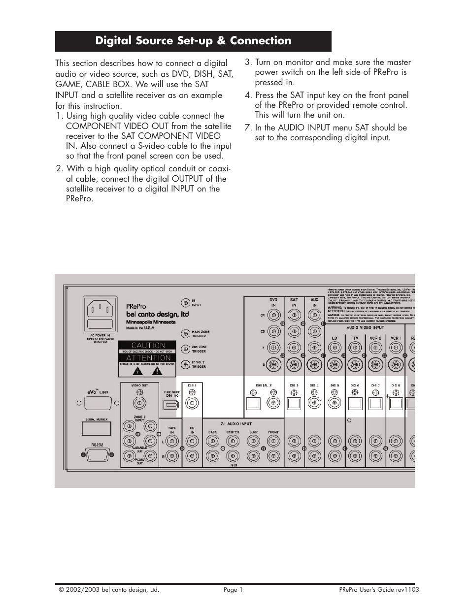 Digital source set-up & connection | Bel Canto Design PRePro User Manual | Page 17 / 34