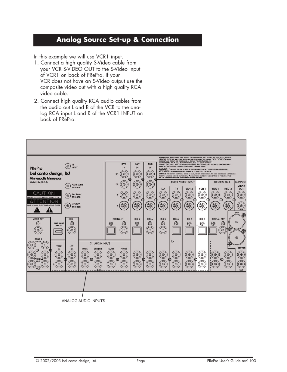 Analog source set-up & connection | Bel Canto Design PRePro User Manual | Page 19 / 34