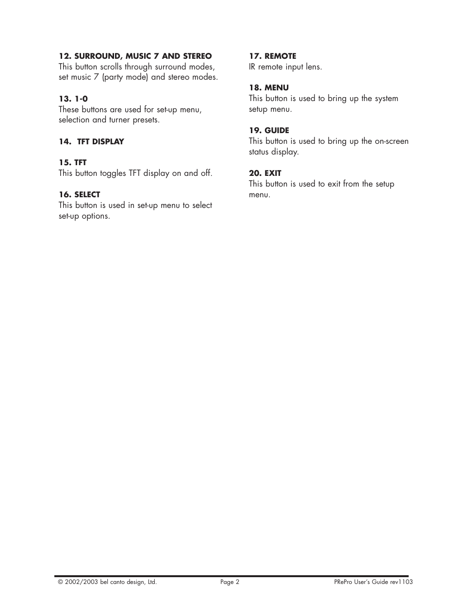 Bel Canto Design PRePro User Manual | Page 24 / 34