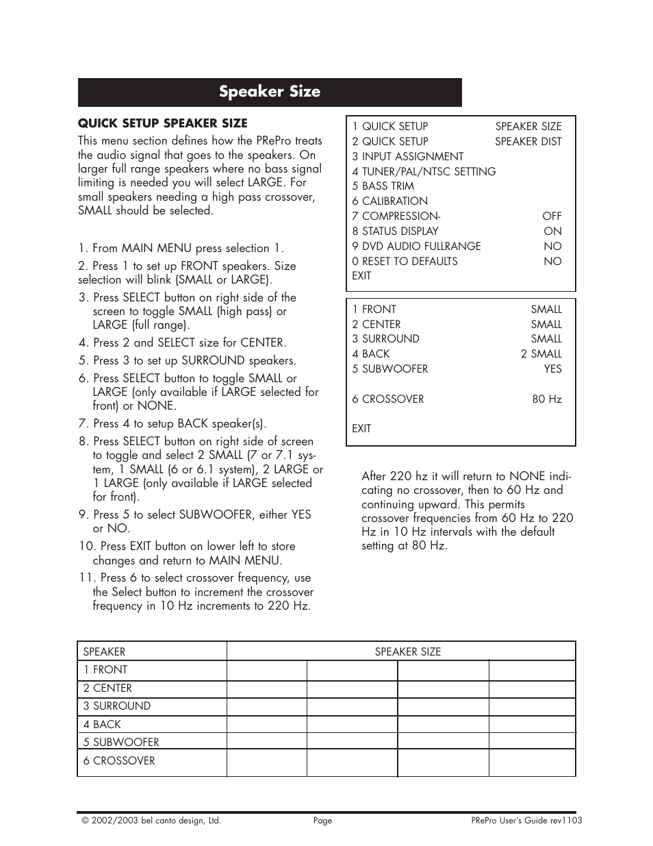 Speaker size | Bel Canto Design PRePro User Manual | Page 4 / 34