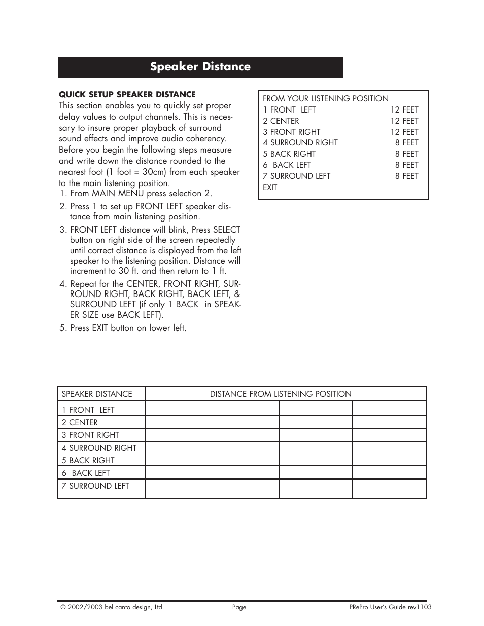 Speaker distance | Bel Canto Design PRePro User Manual | Page 5 / 34