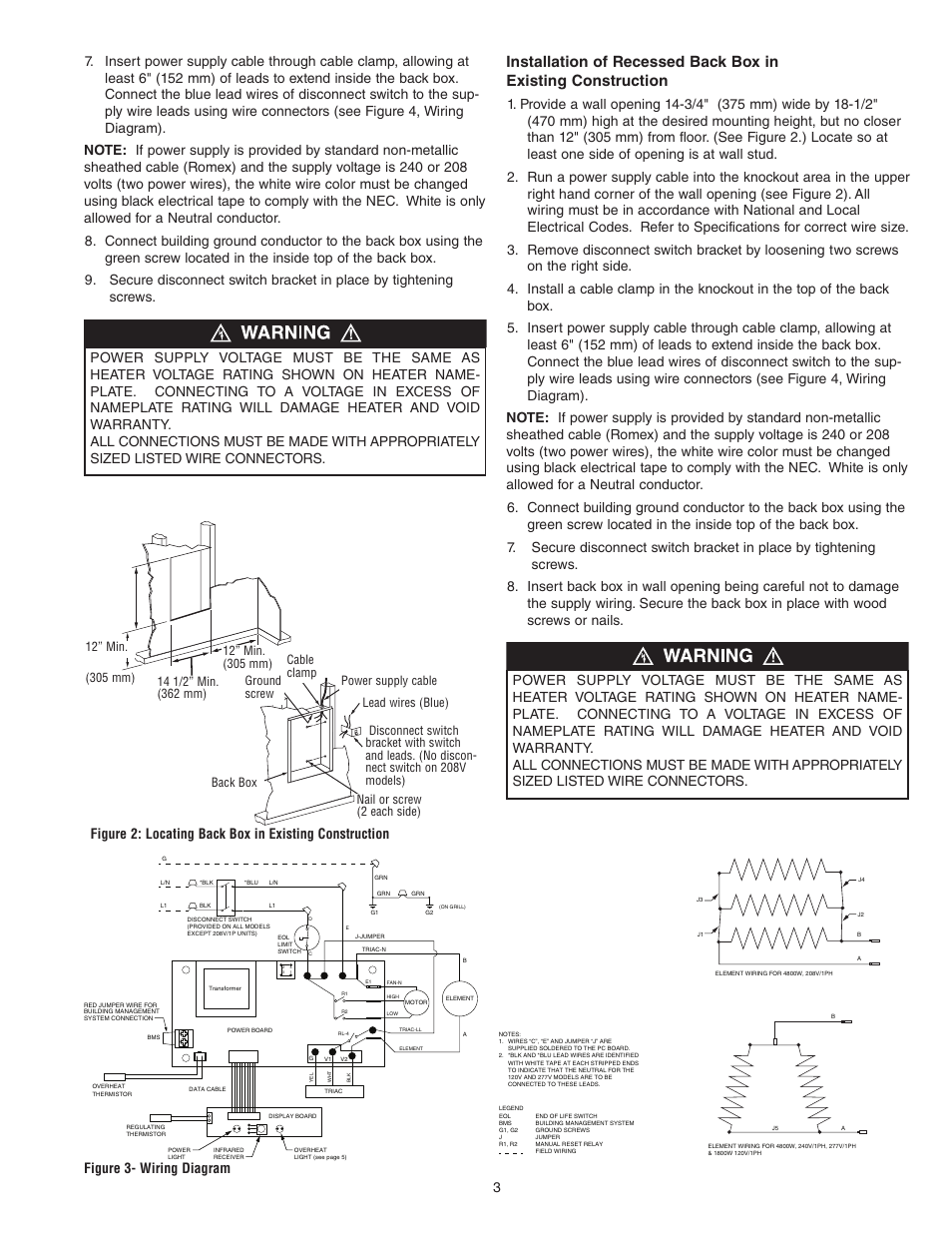 Figure 3- wiring diagram | Qmark Artisan SmartSeries®- Architectural Digital Wall Heater User Manual | Page 3 / 8