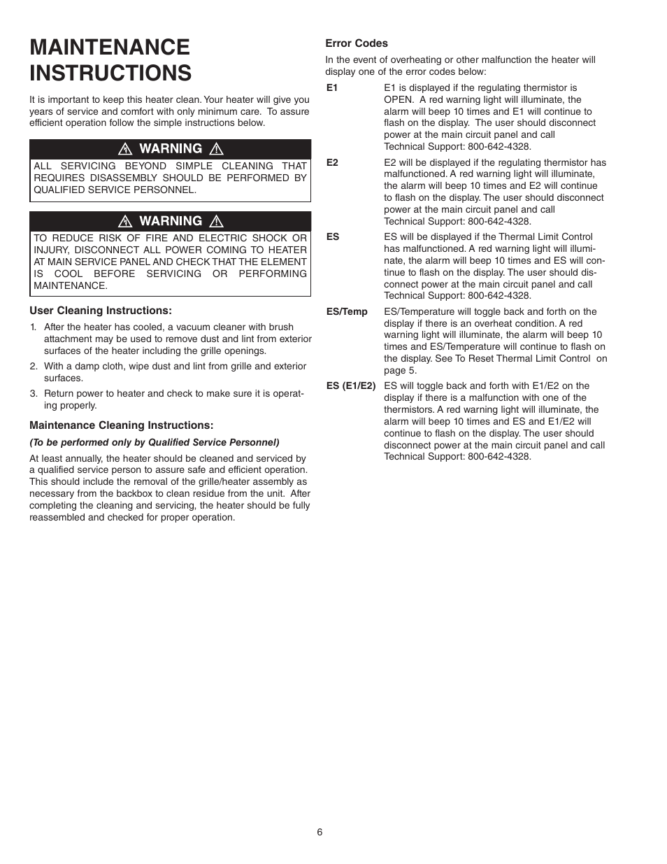 Maintenance instructions | Qmark Artisan SmartSeries®- Architectural Digital Wall Heater User Manual | Page 6 / 8