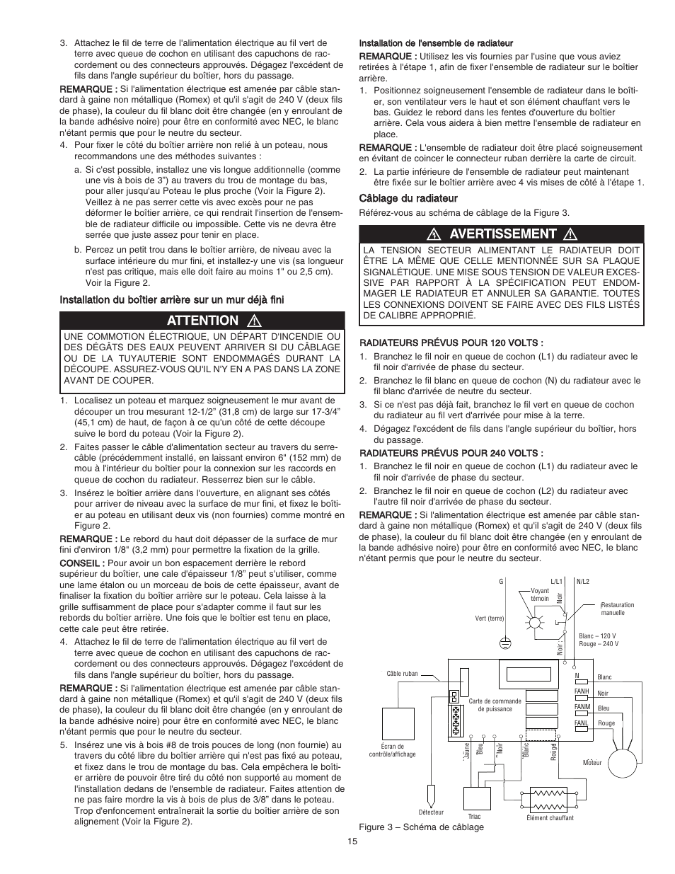 Câblage du radiateur | Qmark HT Smart Series - Digital Programmable Wall Heater User Manual | Page 15 / 20