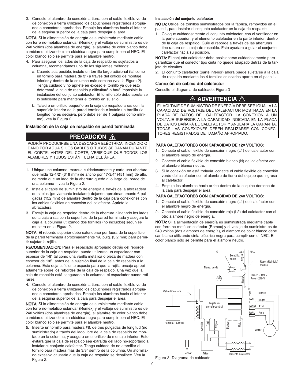 Conexión de cables del calefactor | Qmark HT Smart Series - Digital Programmable Wall Heater User Manual | Page 9 / 20