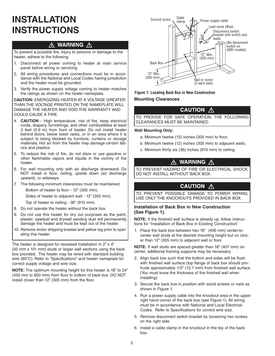 Installation instructions | Qmark Mechanical Artisan - Heavy-Duty Architectural Wall Heater User Manual | Page 2 / 8
