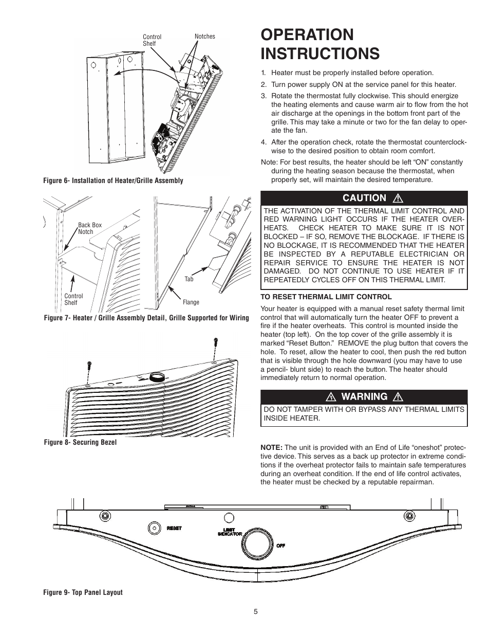 Operation instructions | Qmark Mechanical Artisan - Heavy-Duty Architectural Wall Heater User Manual | Page 5 / 8