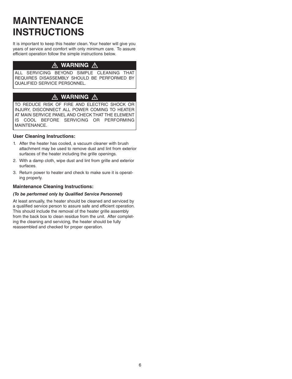 Maintenance instructions | Qmark Mechanical Artisan - Heavy-Duty Architectural Wall Heater User Manual | Page 6 / 8