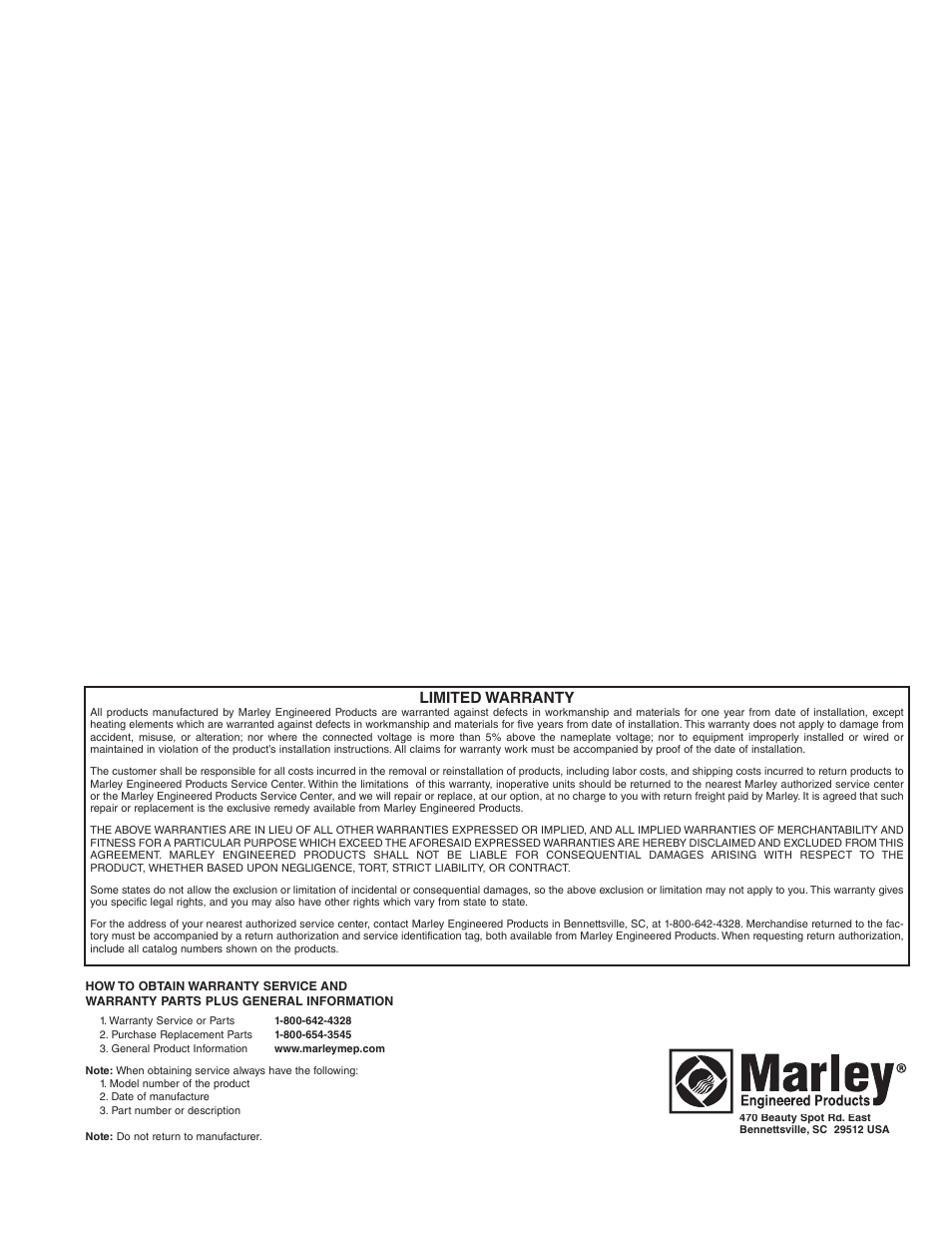 Limited warranty | Qmark Mechanical Artisan - Heavy-Duty Architectural Wall Heater User Manual | Page 8 / 8