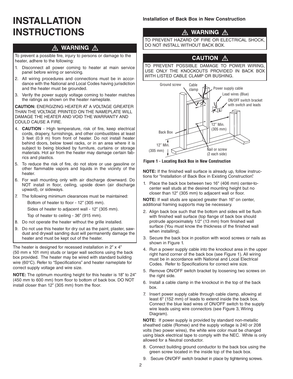 Installation instructions | Qmark SSHO Smart Series - High Out-Put Digital Wall Heater User Manual | Page 2 / 8