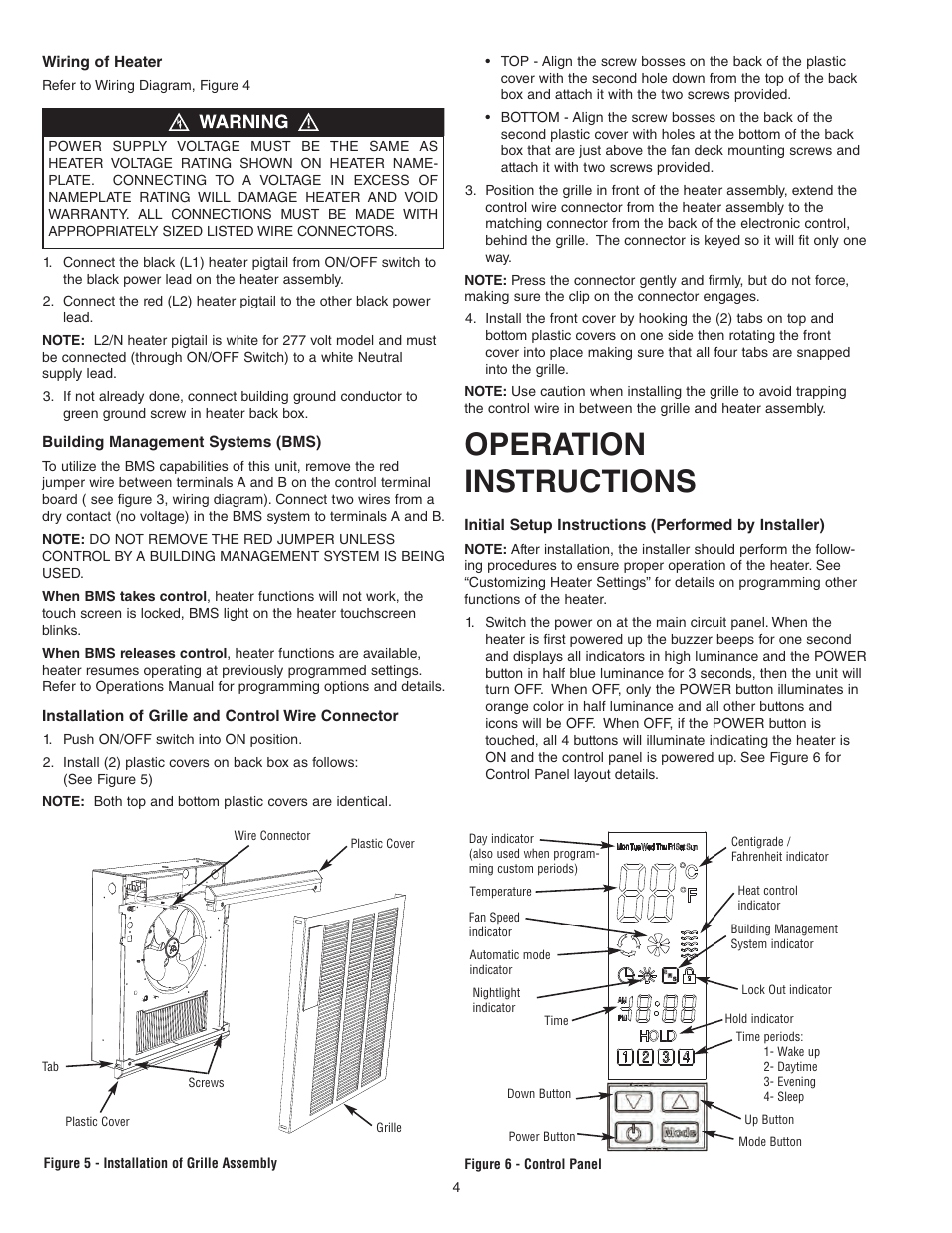 Operation instructions | Qmark SSHO Smart Series - High Out-Put Digital Wall Heater User Manual | Page 4 / 8