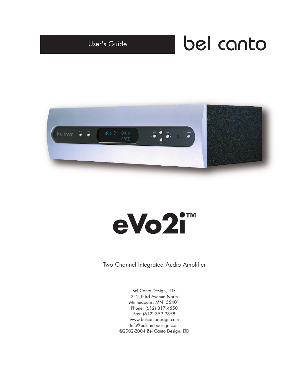 Bel Canto Design eVo2i User Manual | 12 pages