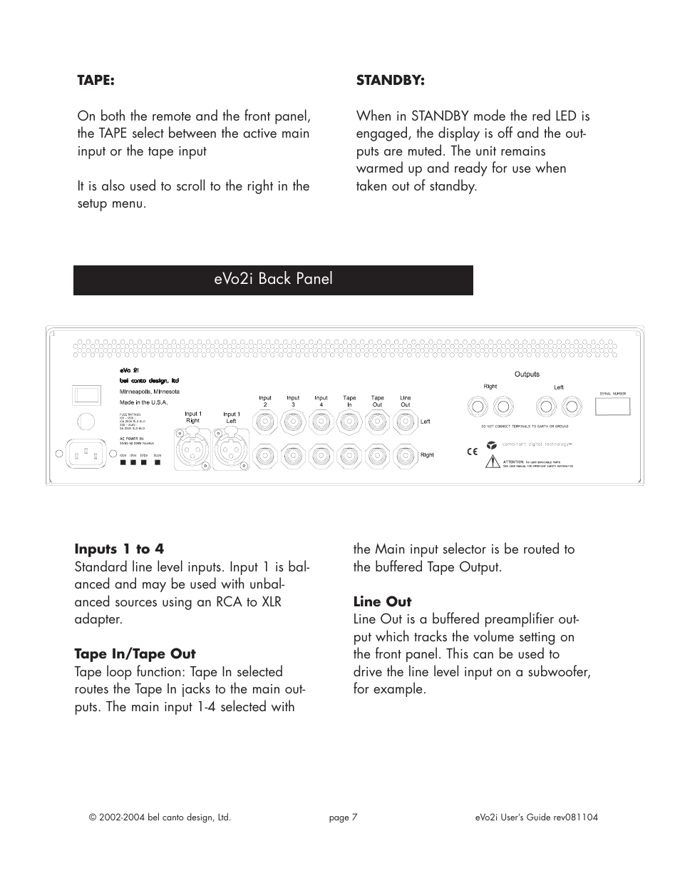 Evo2i back panel | Bel Canto Design eVo2i User Manual | Page 7 / 12