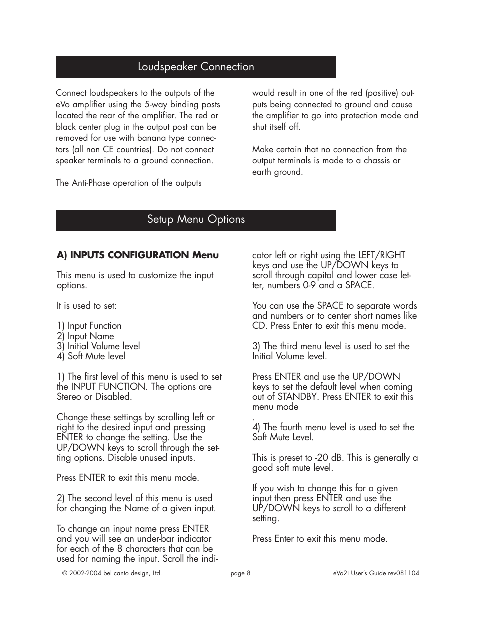 Bel Canto Design eVo2i User Manual | Page 8 / 12