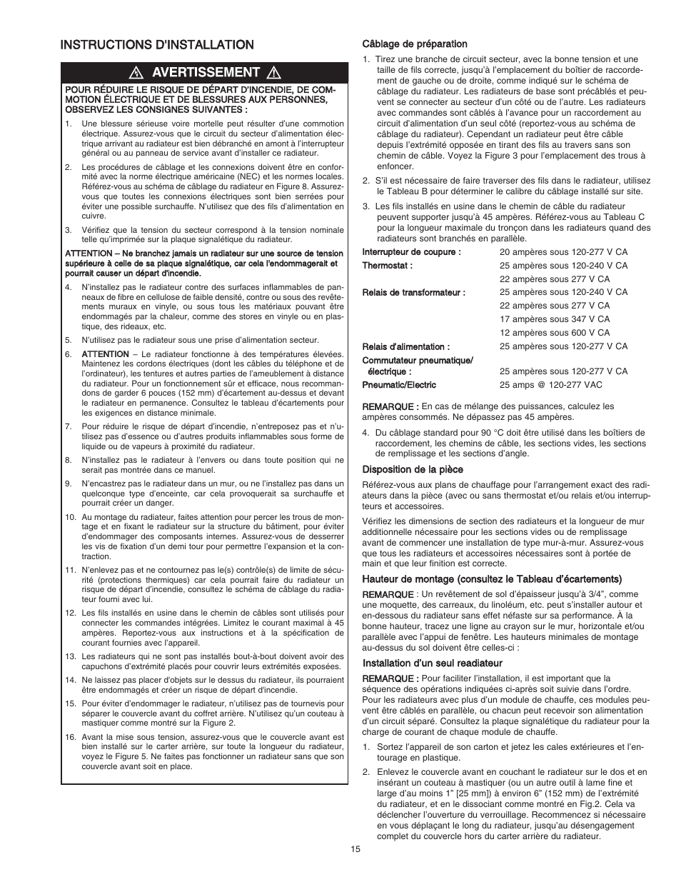 Instructions d'installation | Qmark SLQDB - Draft Barrier Heaters User Manual | Page 15 / 18